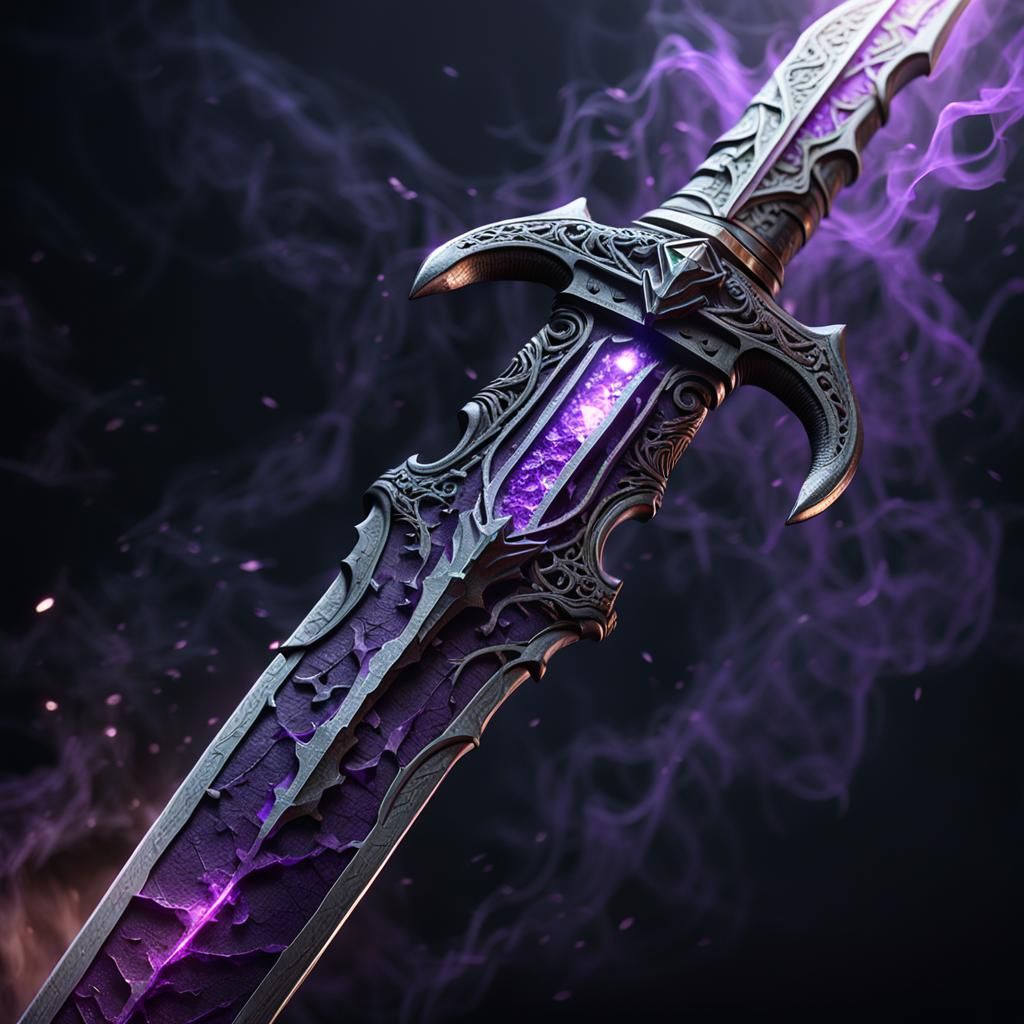 Hyperrealistic Dagger with Purple Pulses in Dark Fantasy