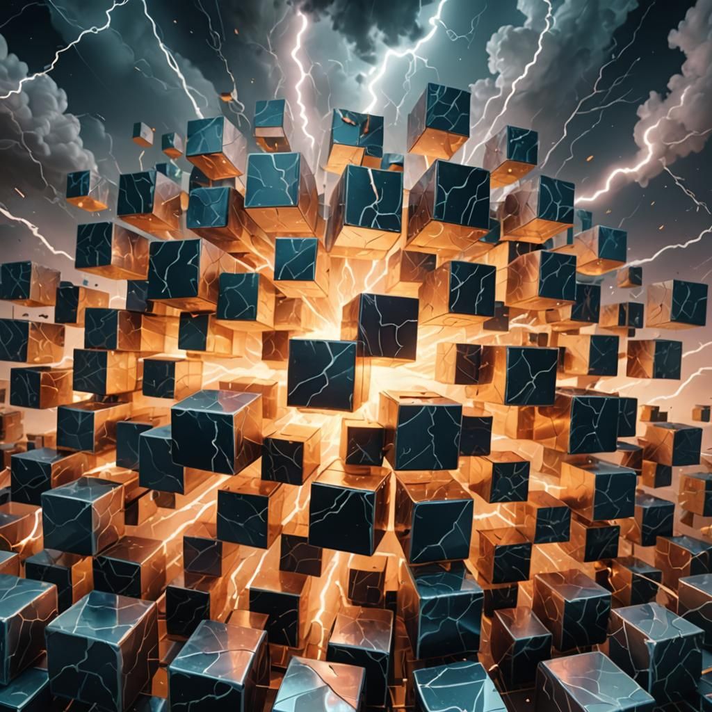 Surreal Cubist Dreamscape with Lightning in 8k