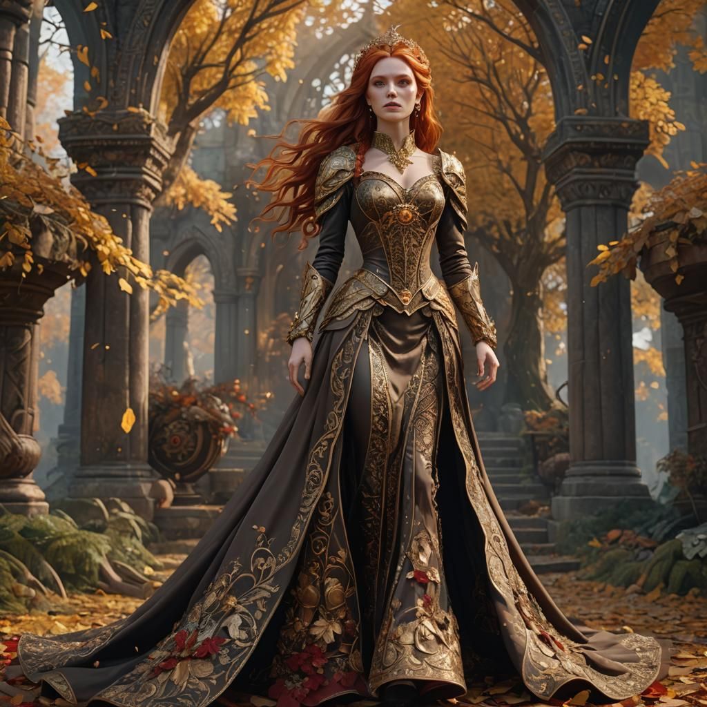 November Princess in Brown and Gold Dress