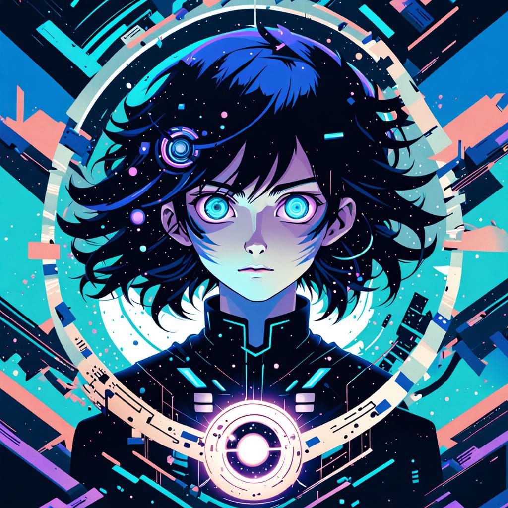 Glitched Code Humanoid in Neon Dreamscape