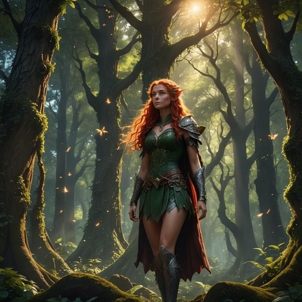 Voluptuous Elf in Forest: Fantasy Realism