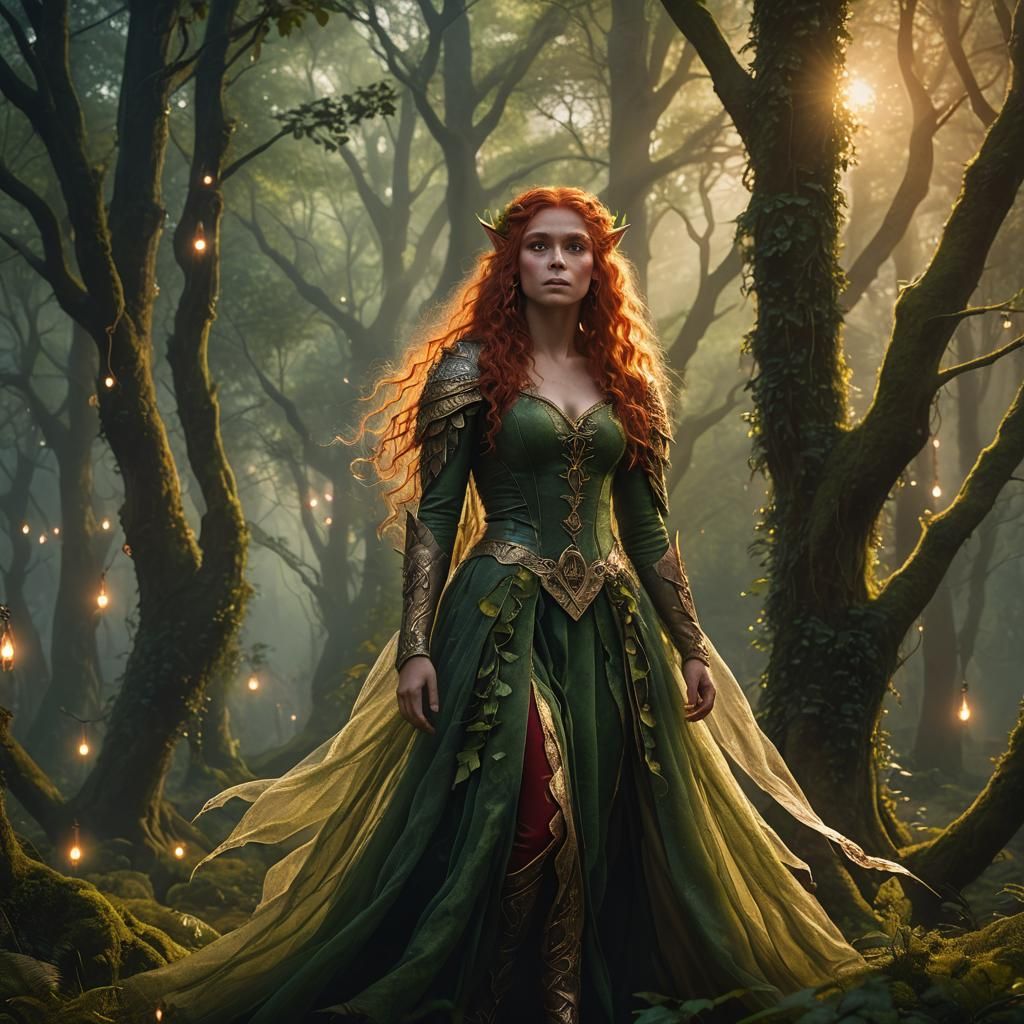 Voluptuous Elf in Misty Forest: Digital Matte Painting