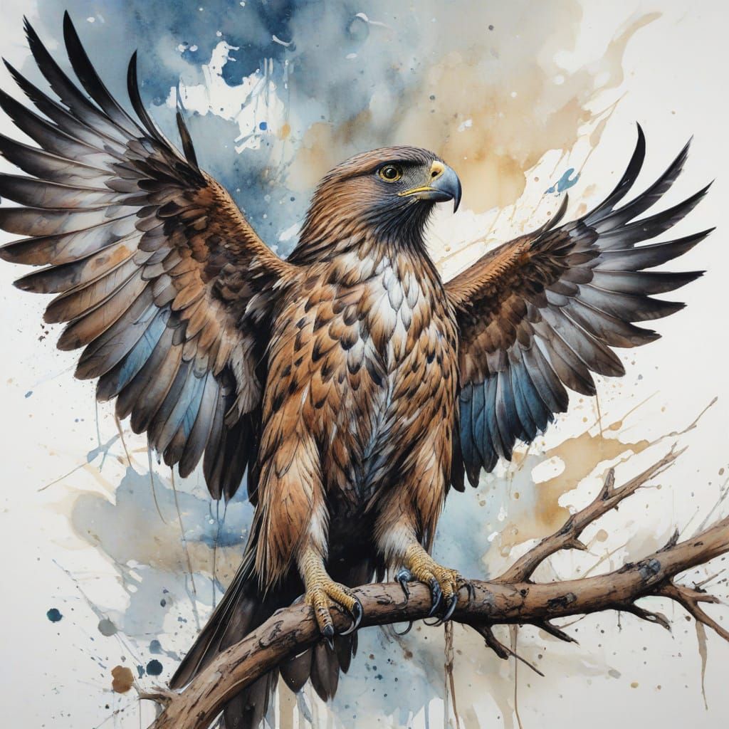 Ornate Snake Eagle Watercolor Portrait