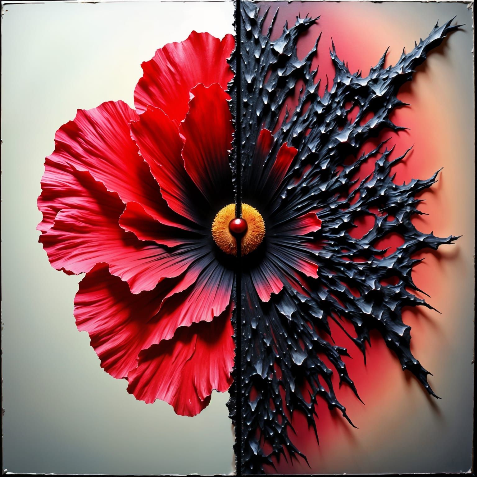 Surreal Flower Split Between Two Worlds