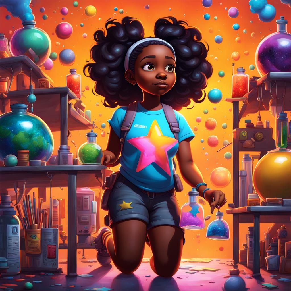 Girl Scientist in Graffiti Art Style With Stars