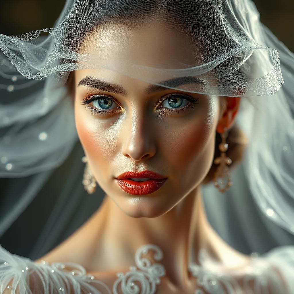 Woman in Spun Glass Fortuny Gown: Hyperrealistic CGI Art