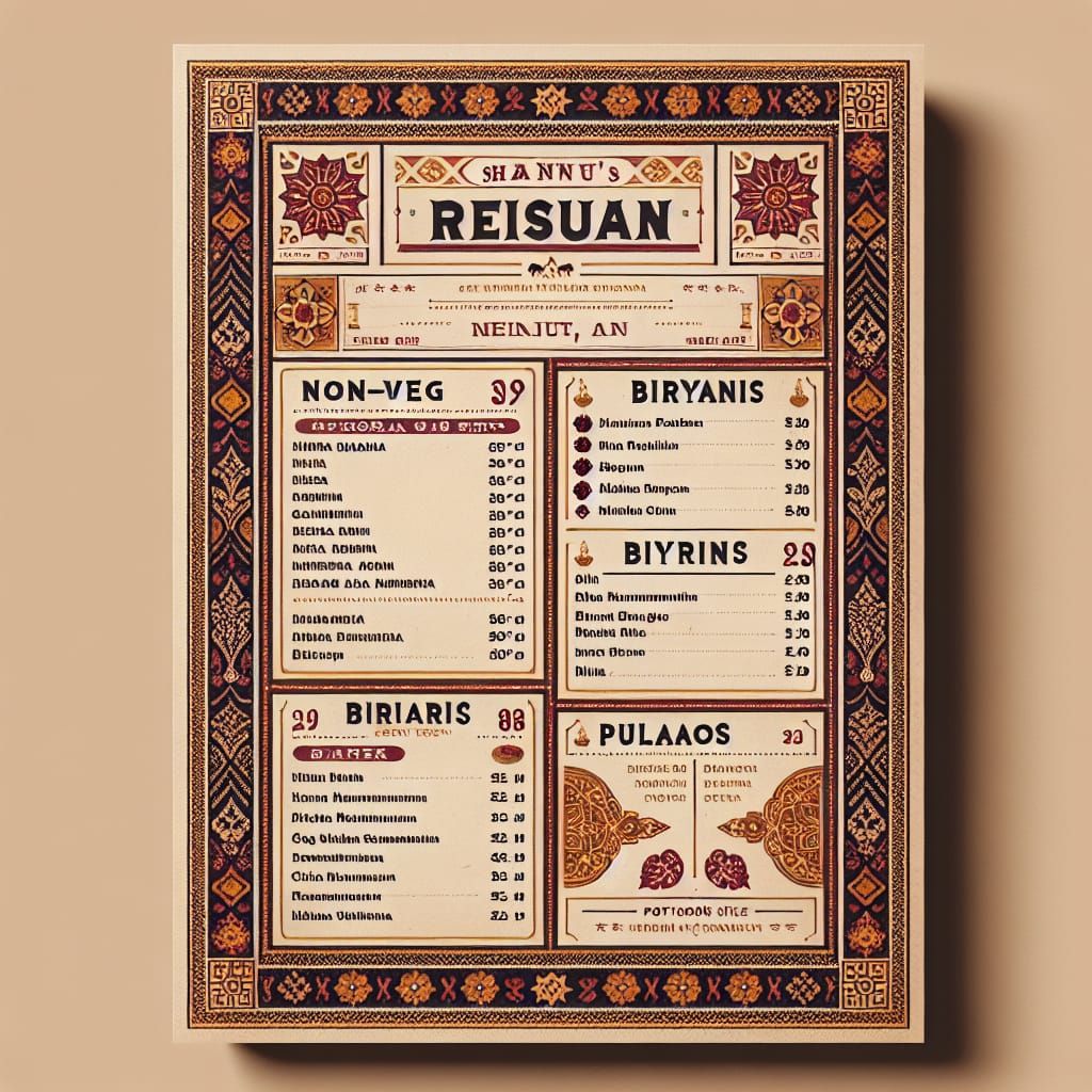 Elegant Indian Restaurant Menu Design