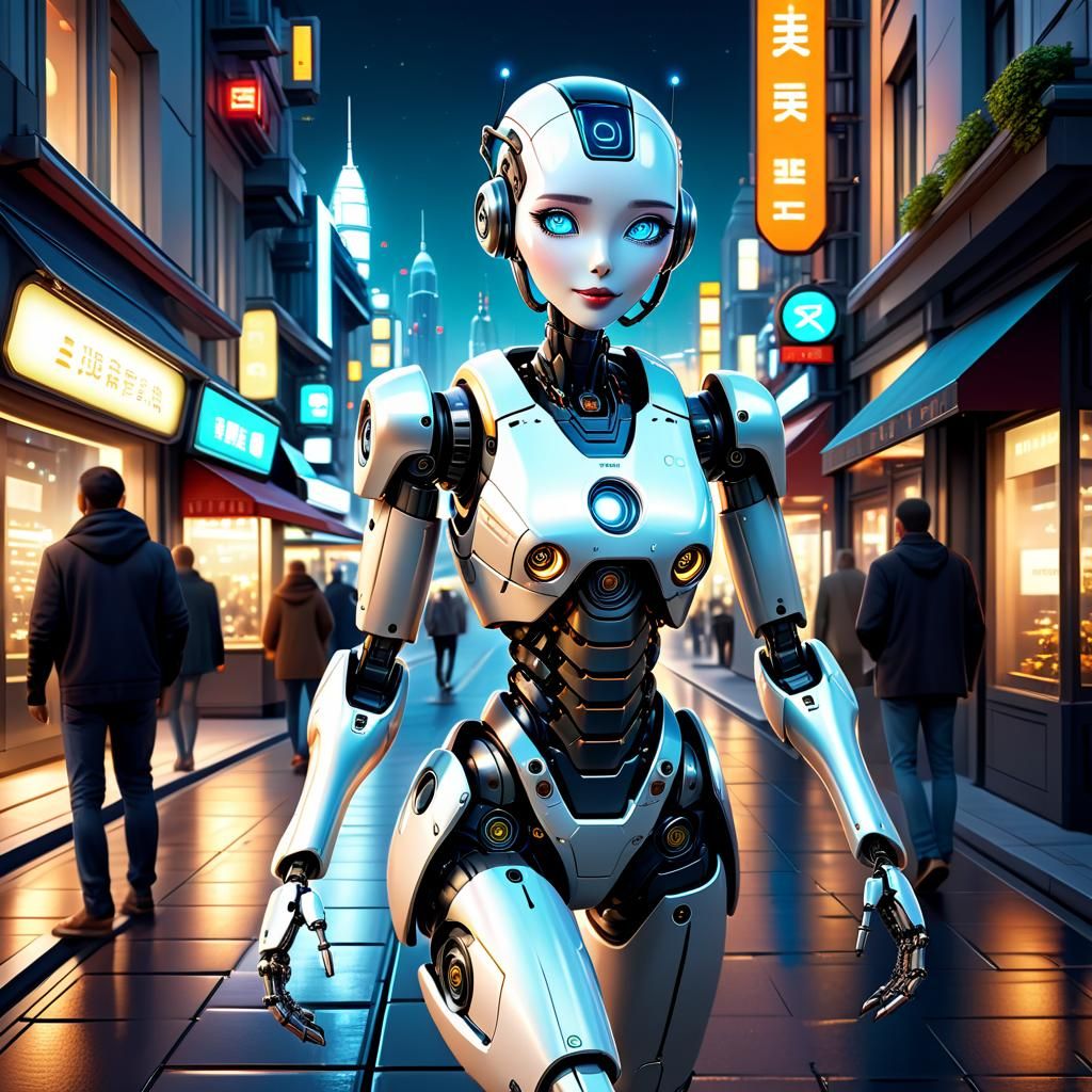 Elegant Sci-Fi Robot Girl on a Date