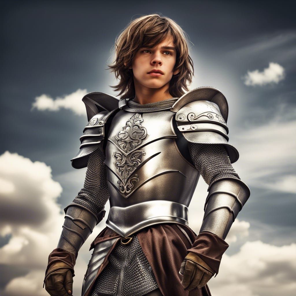Hyperrealistic Teen Knight in Silver Armor