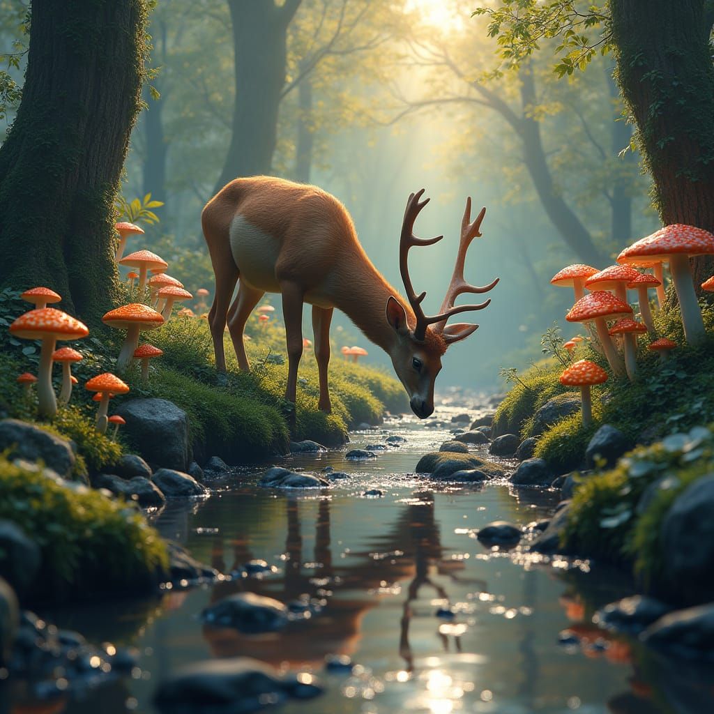 Magical Forest Deer in Hyperrealistic Landscape