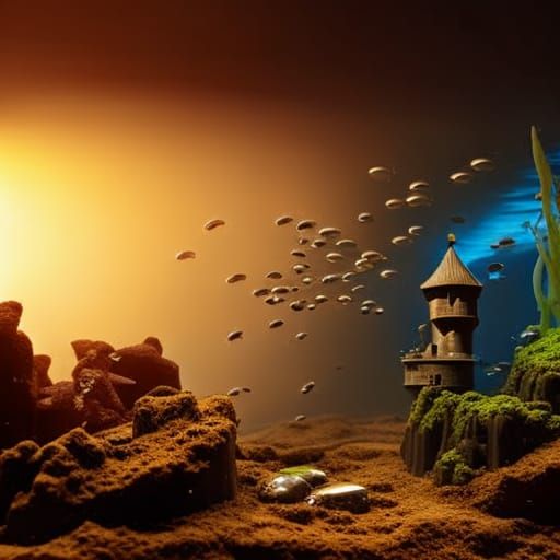 Hyper-Realistic Aquarium with Castle and Shipwreck