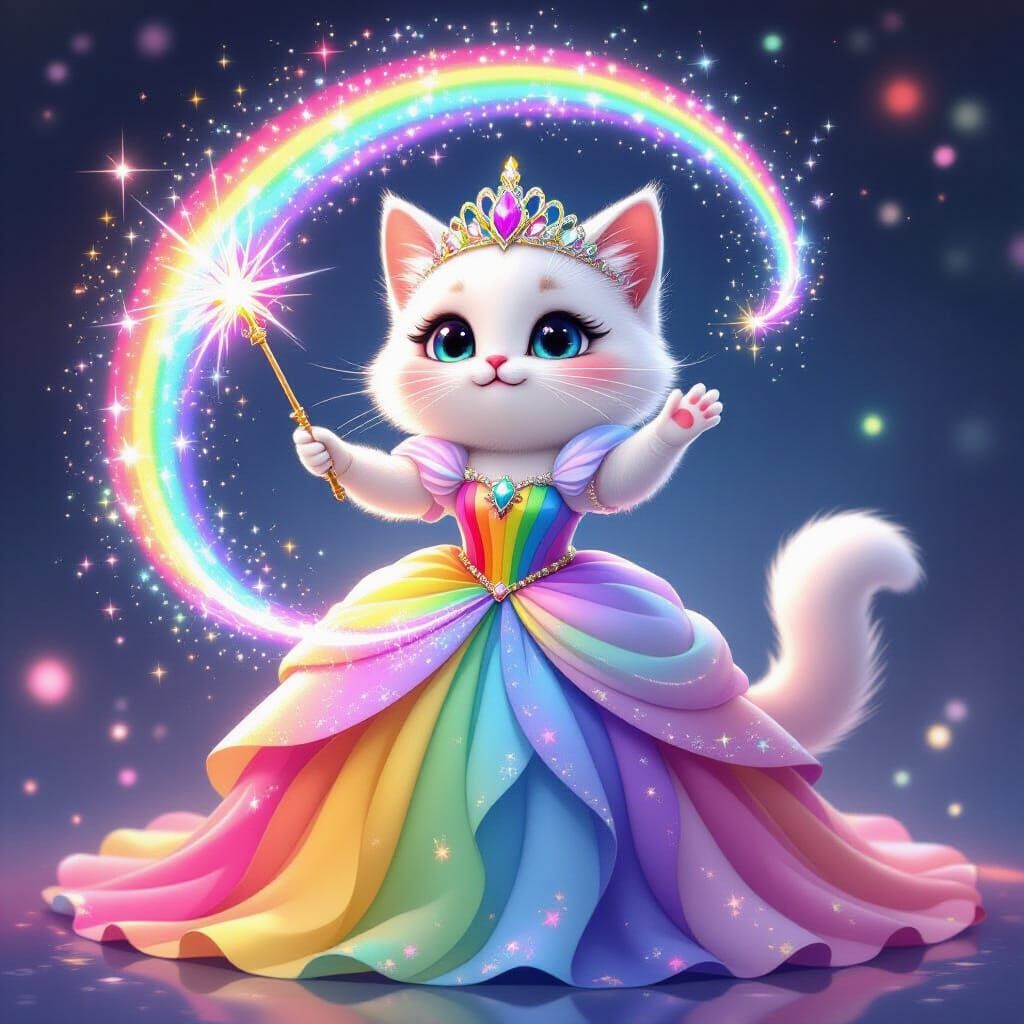 Kawaii Cat Princess Conjures Rainbow Magic