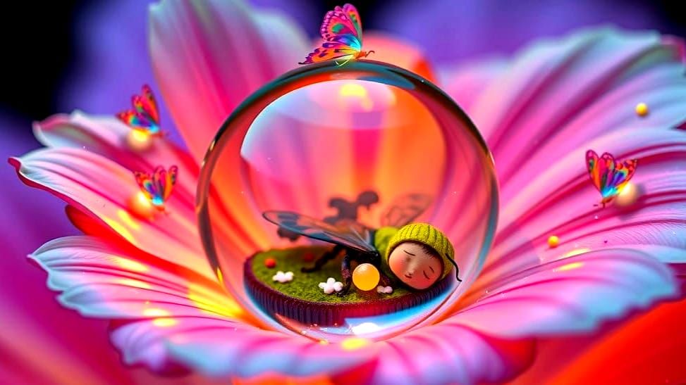 Sleepy Bee in Surreal Psychedelic Dreamscape