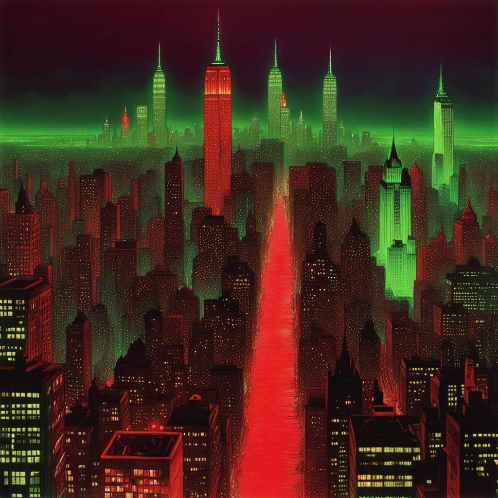 New York Skyline in Retro Sci-Fi Horror Style