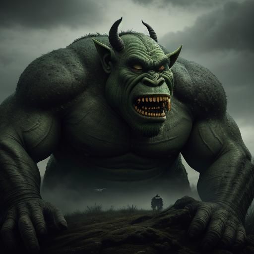 Ogre Threatens Sleeping Child: Hyperrealistic Image