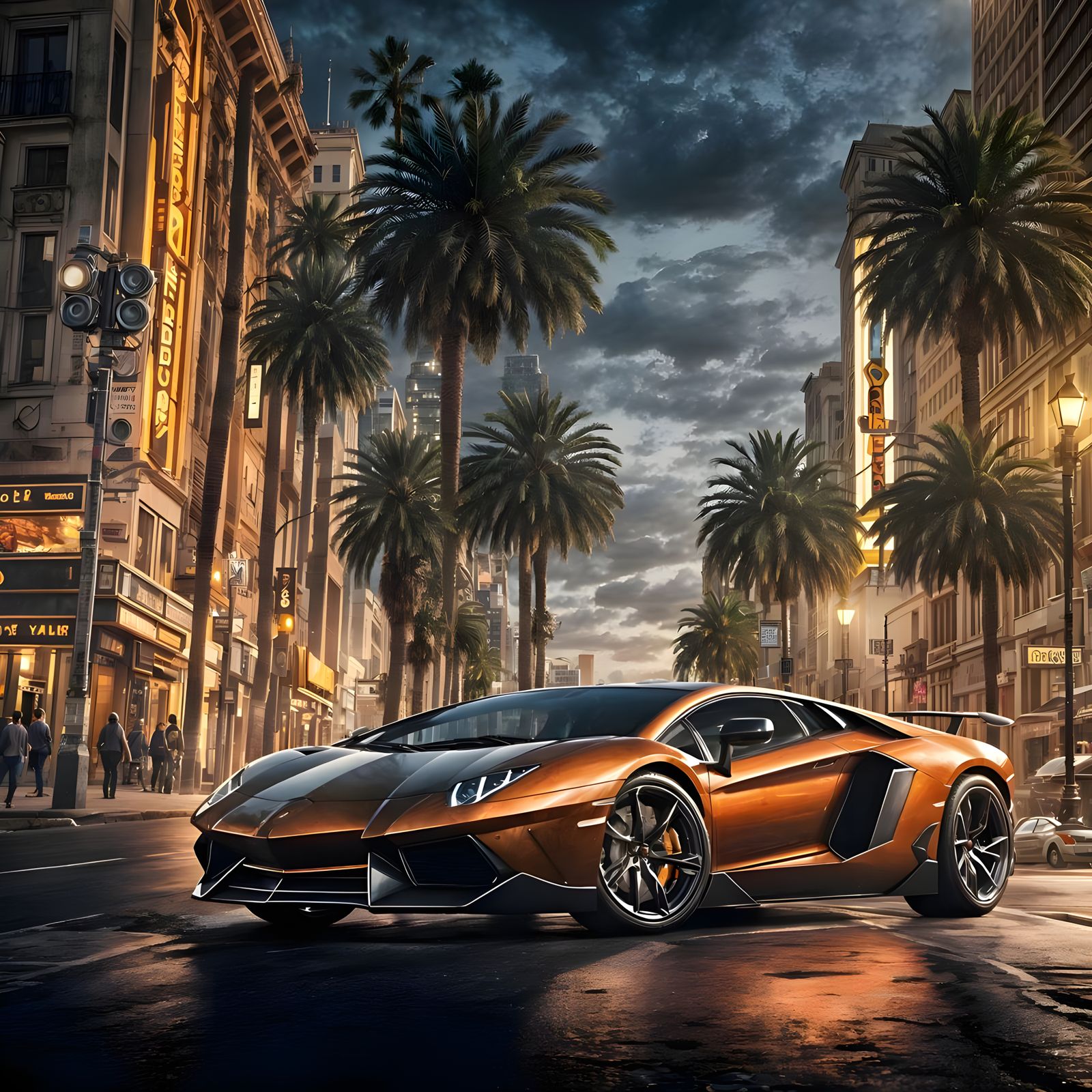 Lamborghini Aventador on Hollywood Boulevard: Digital Matte ...