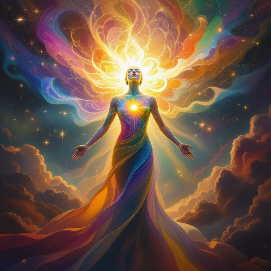 Spiritual Awakening: Radiant Figure with Expanding Aura in C...