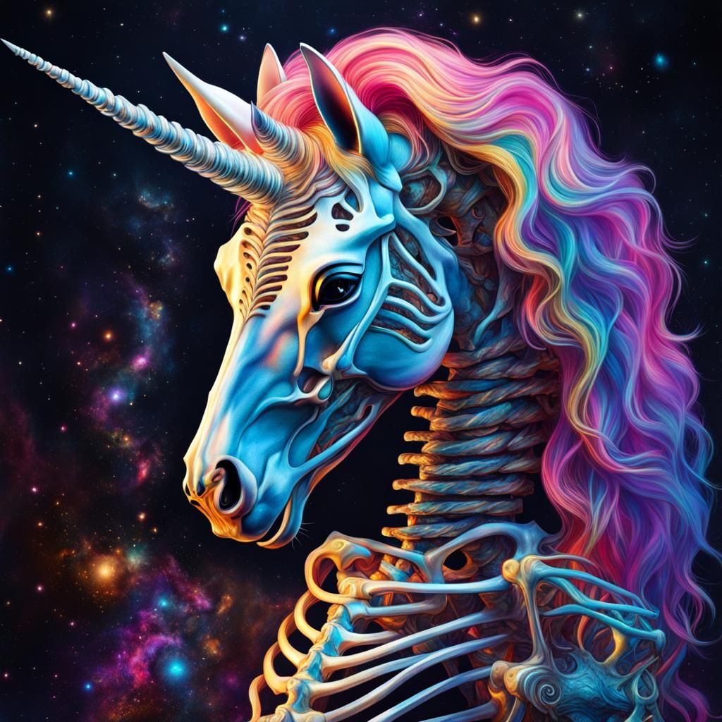 Unicorn Skeleton in Cosmic Astral Illustration