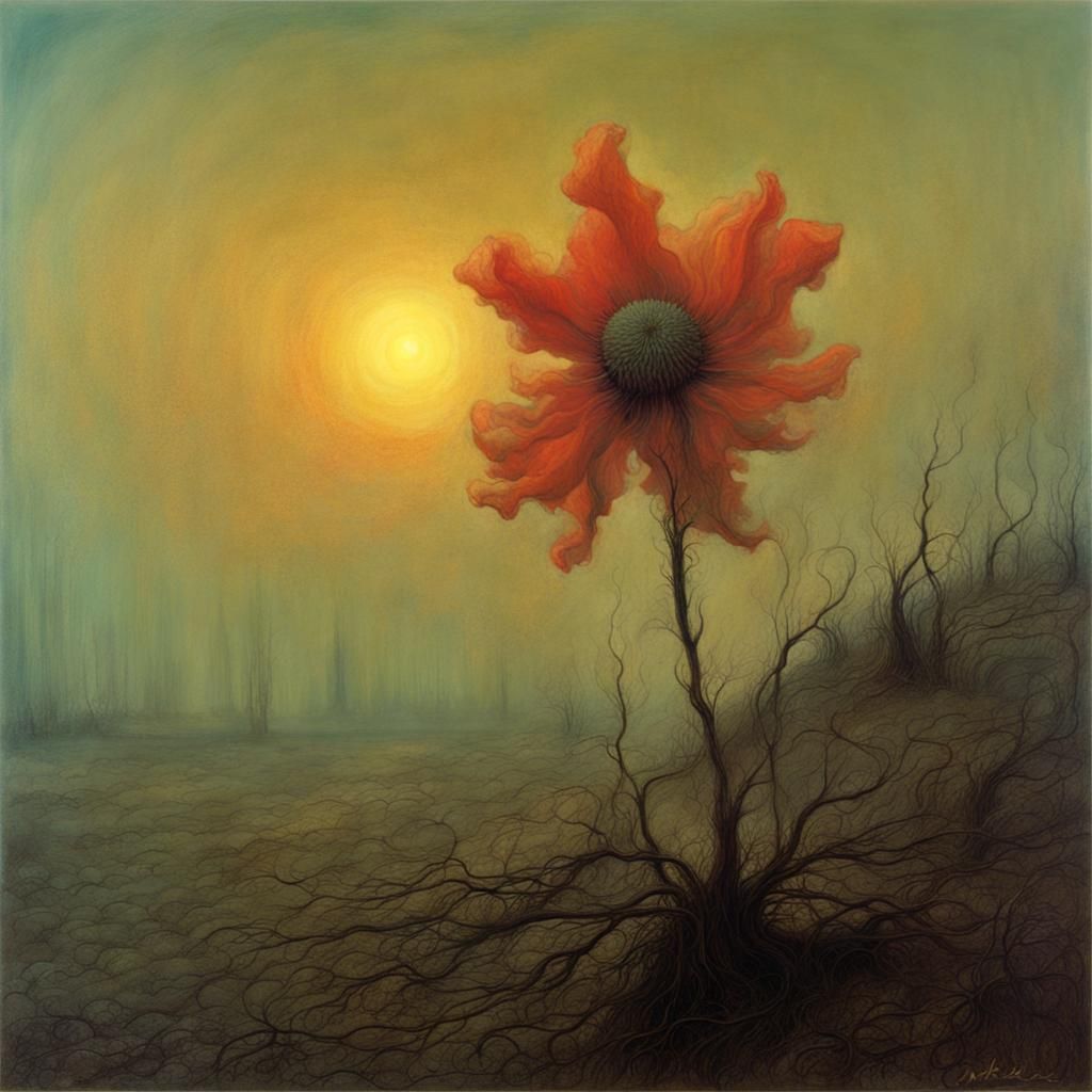 Blooming in a Dark Surrealist Landscape
