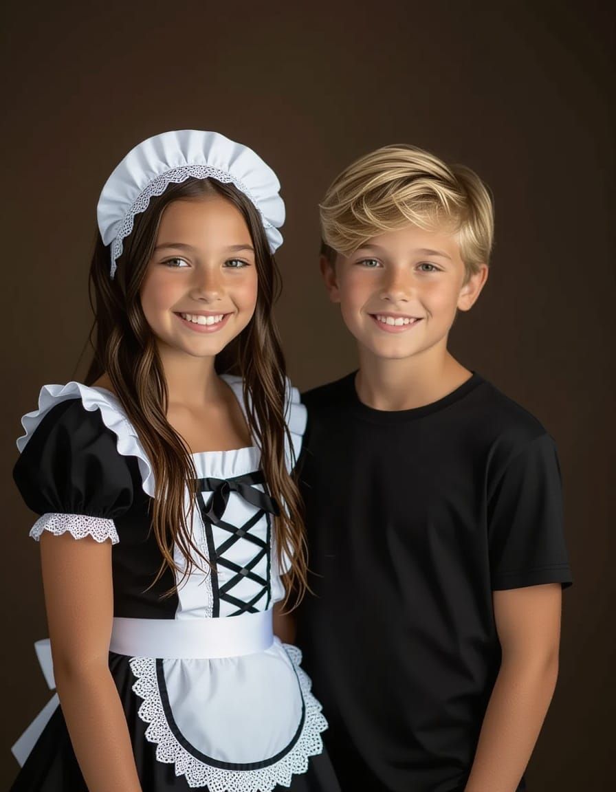 Brother and Sister Studio Portrait in Realistic Style