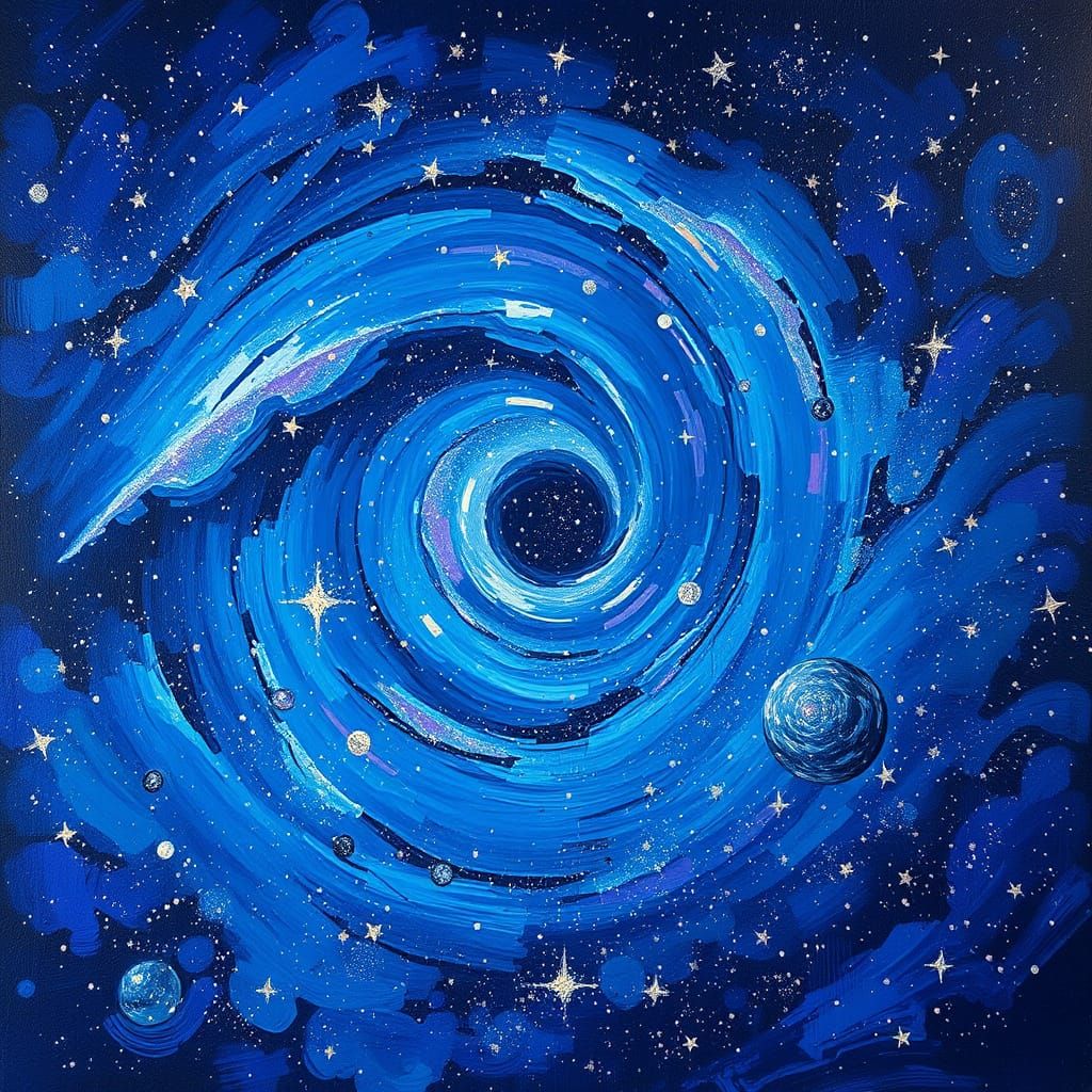 Impasto Night Sky Painting with Vibrant Nebulae