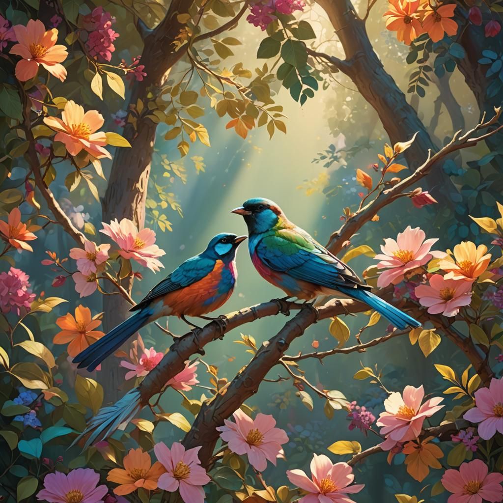 Bird on Summer Tree: Painterly Expressionist Concept Art