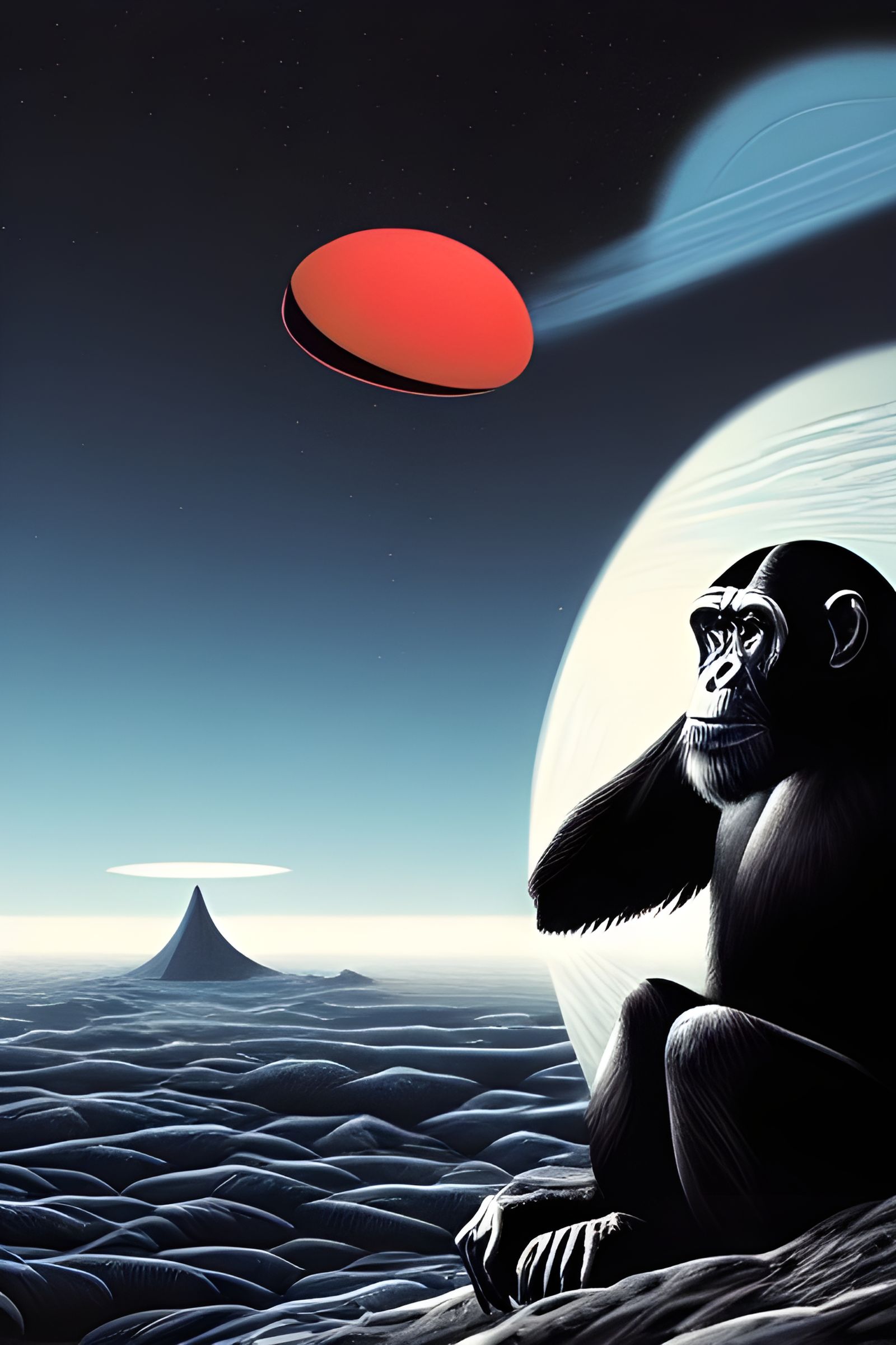 Chimpanzee Astronaut in Space, Ukiyo-e Style