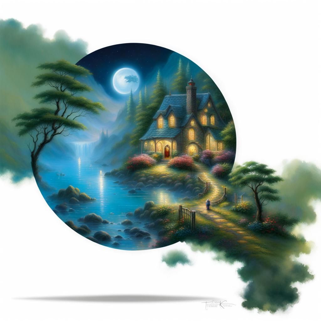 Ethereal Fantasy Scene in Kinkade Style