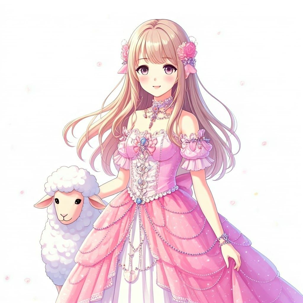 Elegant Anime Girl in Jeweled Dress