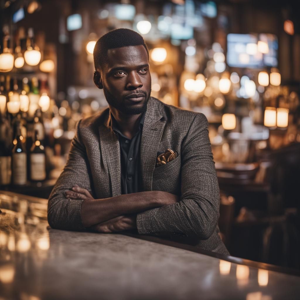 Mysterious Man in Bar: Professional Close-Up Portrait