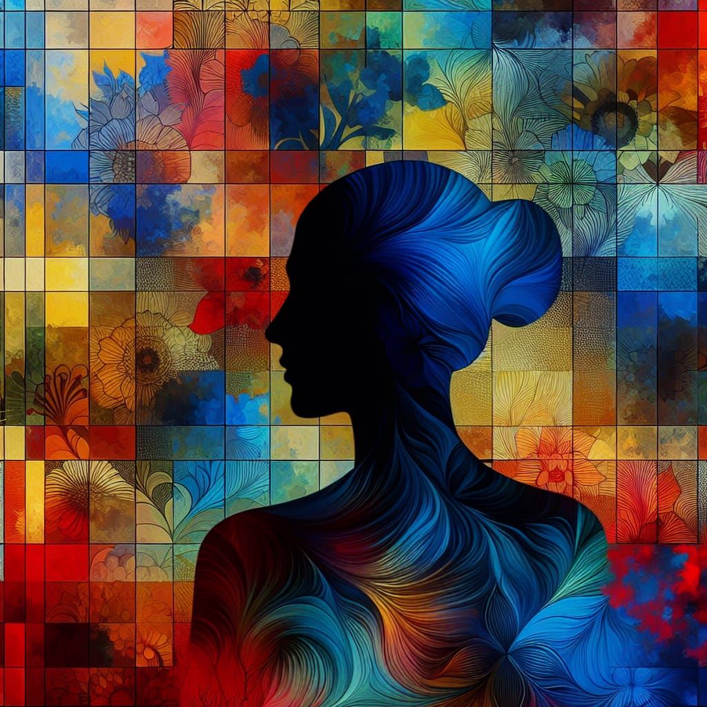 Vibrant Silhouette Against Whimsical Floral Patterns