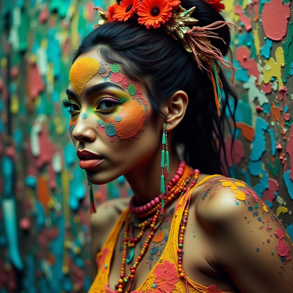 Punk Geisha Fusion with Vibrant Colors