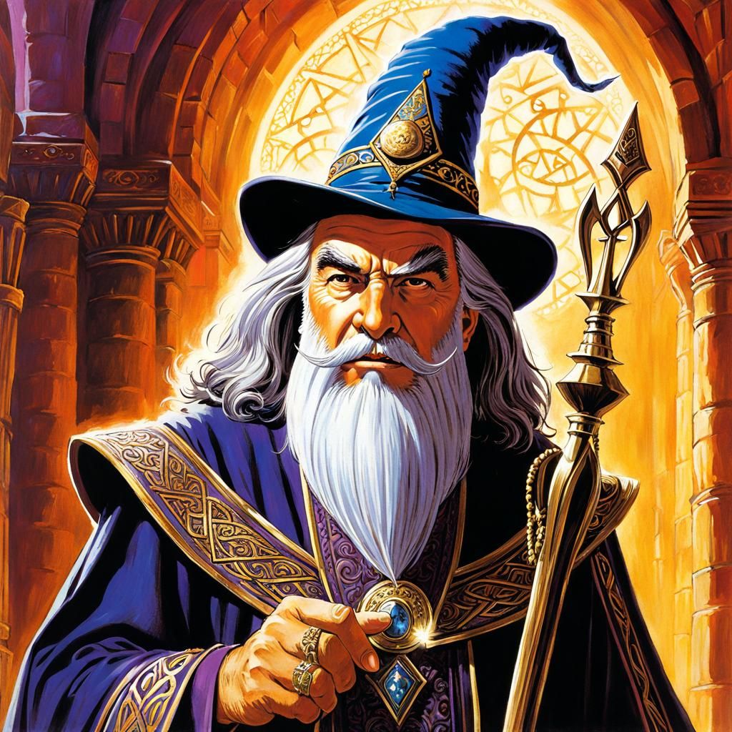 Wizard with Pointy Hat in a Painterly Style