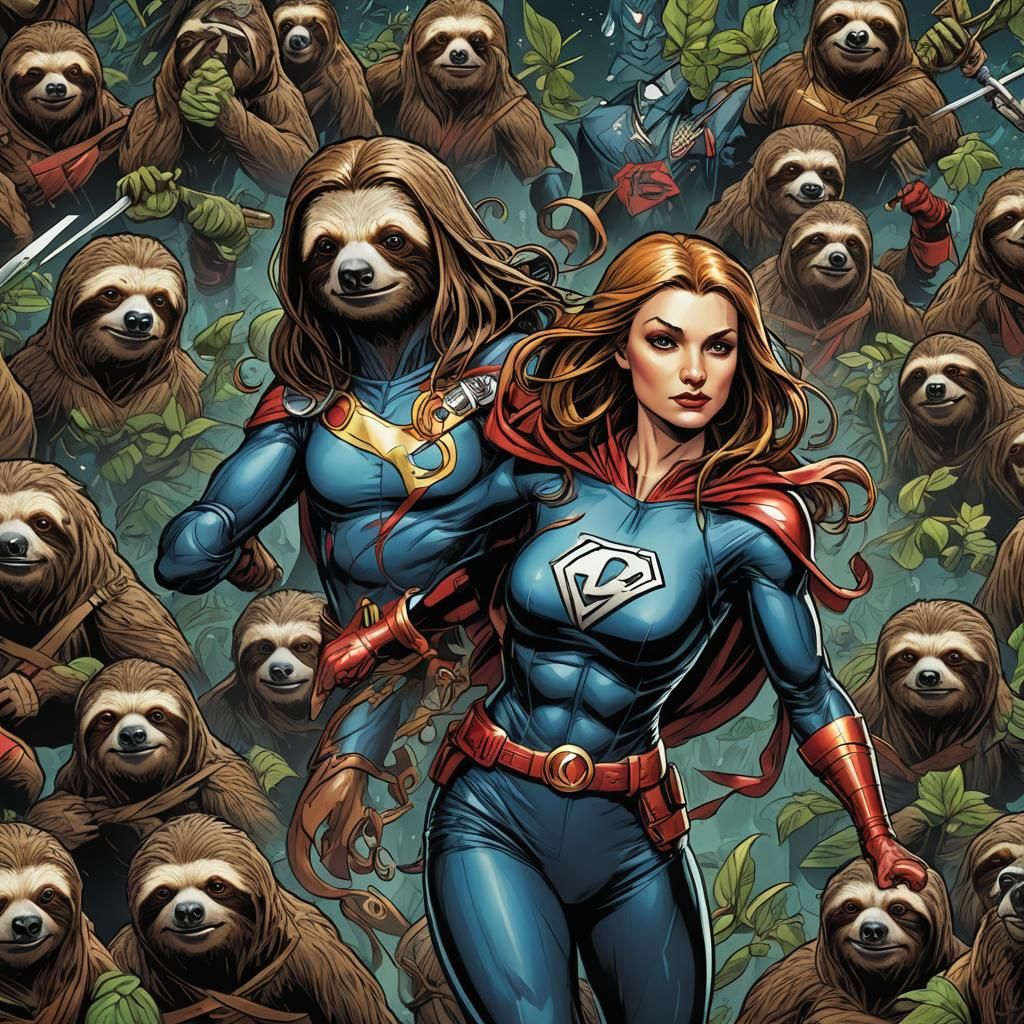 Sloth Superheroine in Comic Book Art Style