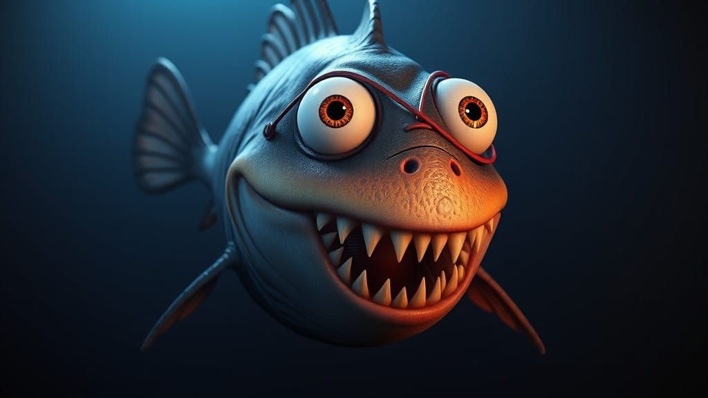 Evil Angler Fish Emerges from Dark Waters in Vibrant Digital...