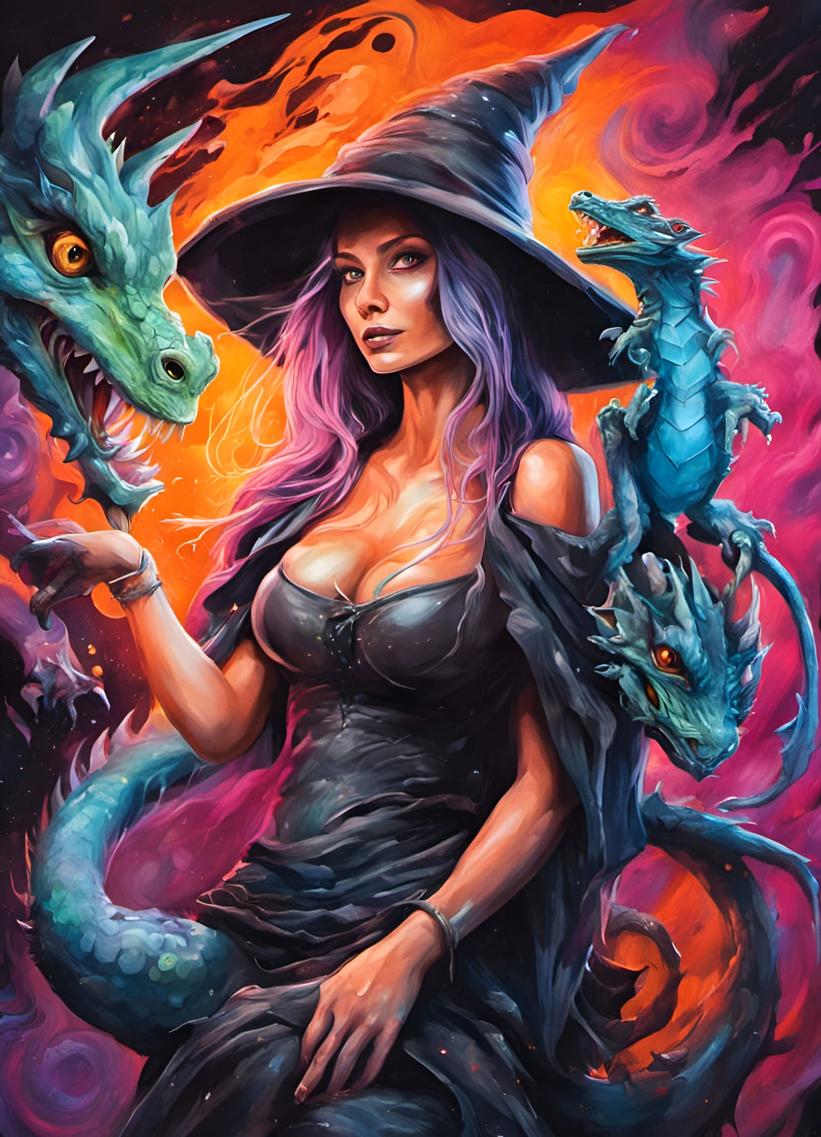 Beautiful witch with dragons