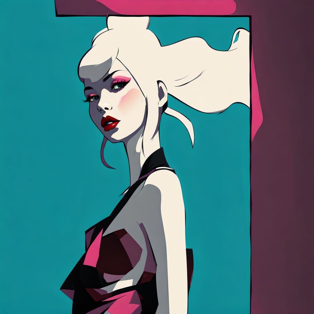 Blonde Woman in Ukiyo-e Synthwave Dreamscape