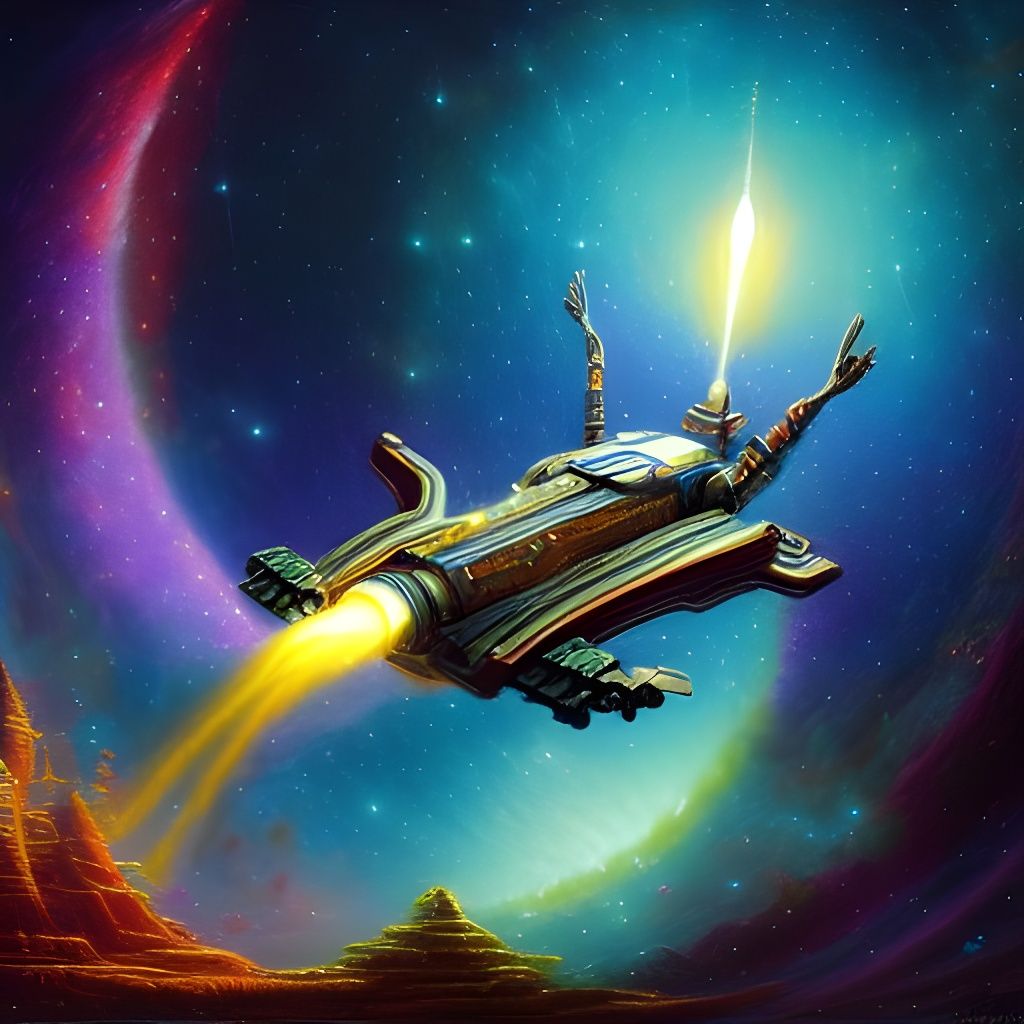 Astronaut and Spaceship in Neon Galaxy