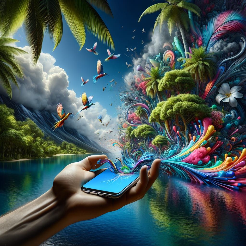 Tropical Paradise Unfolds from Smartphone Screen