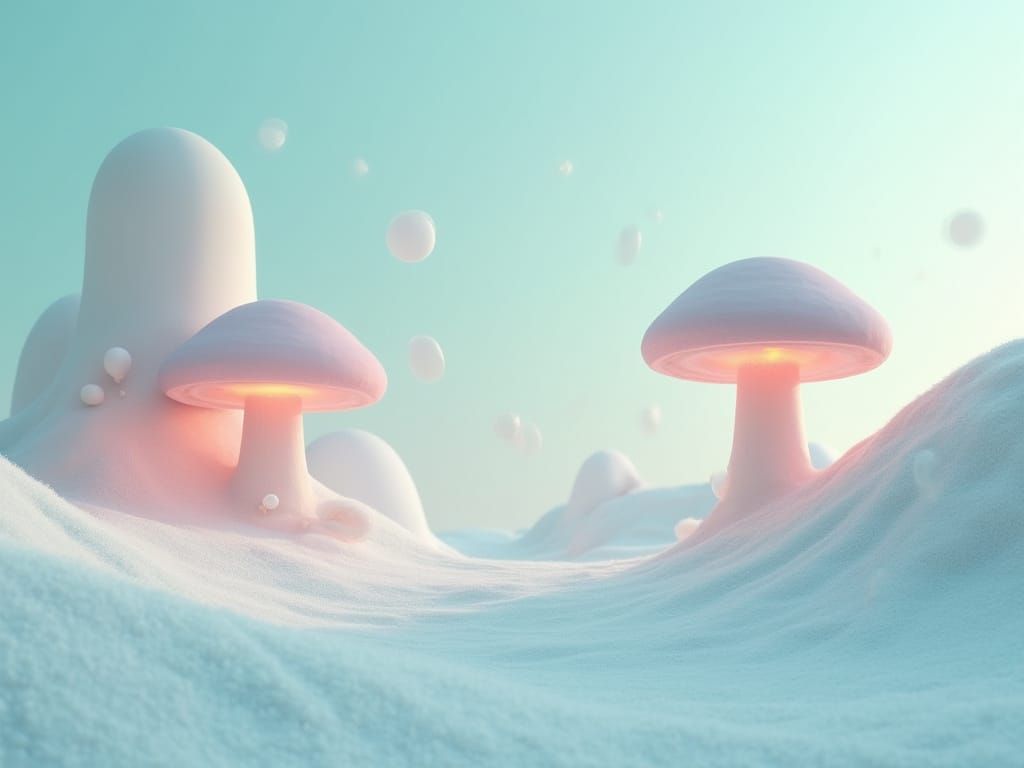 Ethereal Dreamscape with Geometric Mushrooms