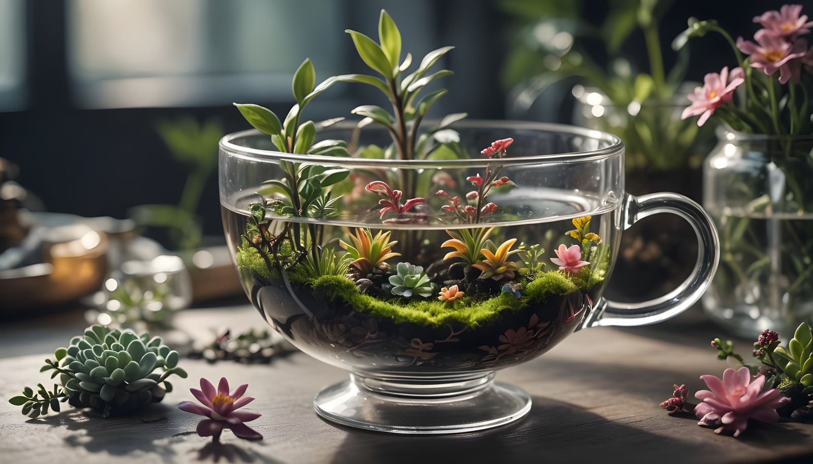 Miniature Ecosystem Flourishes in Glass Teacup