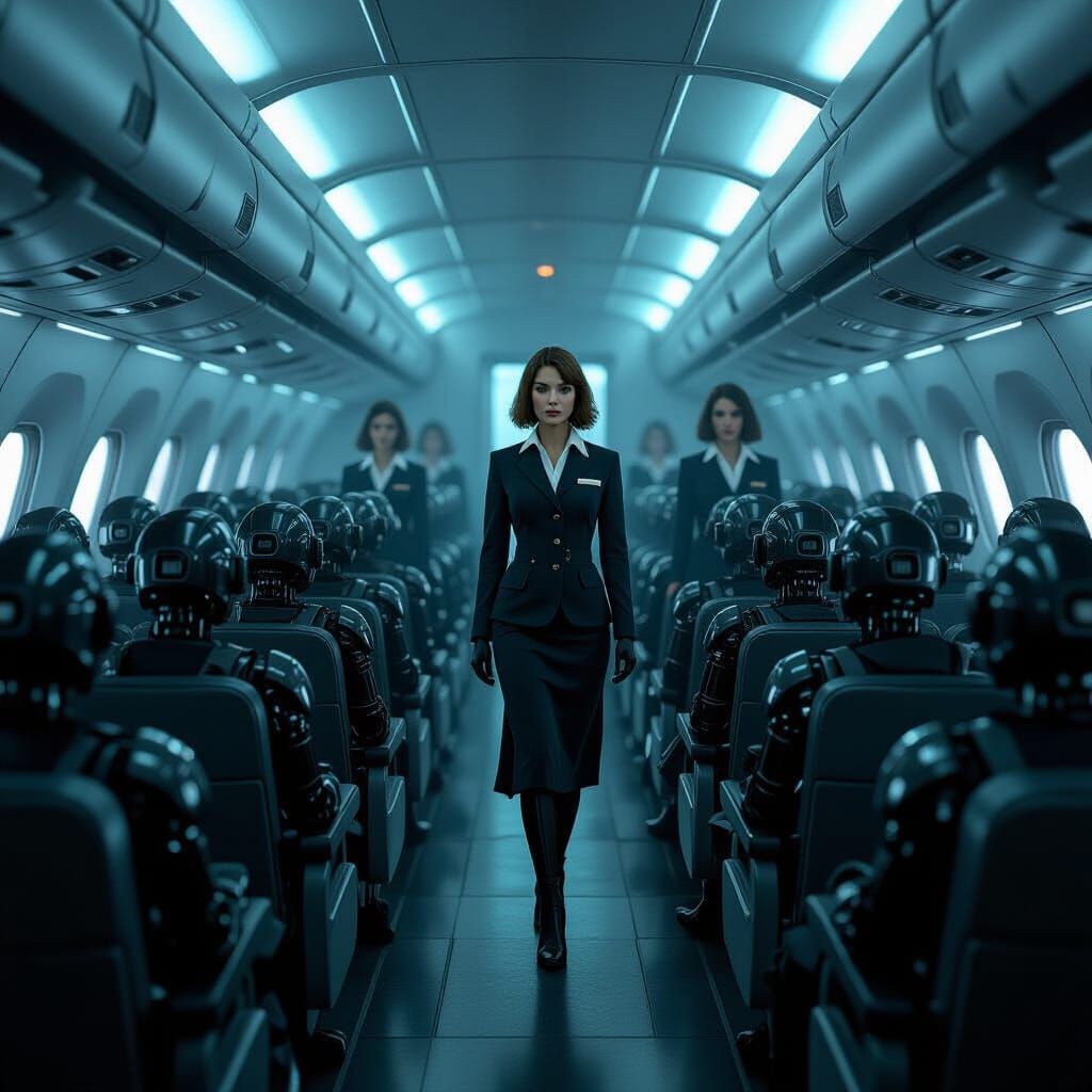 Robot Families on Passenger Plane in Industrial Style