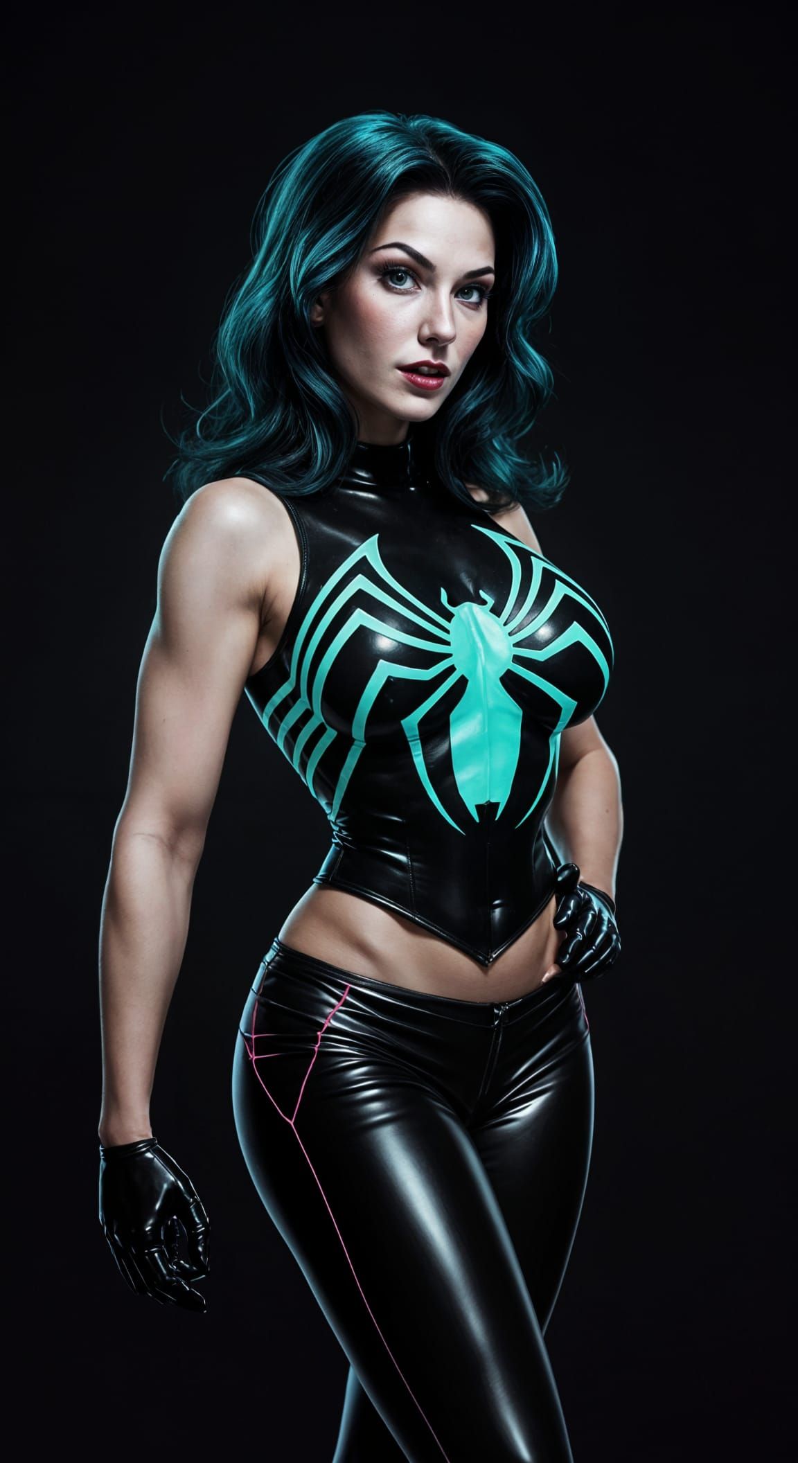 Sultry Ghost Spider in Cyberpunk Pinup Style