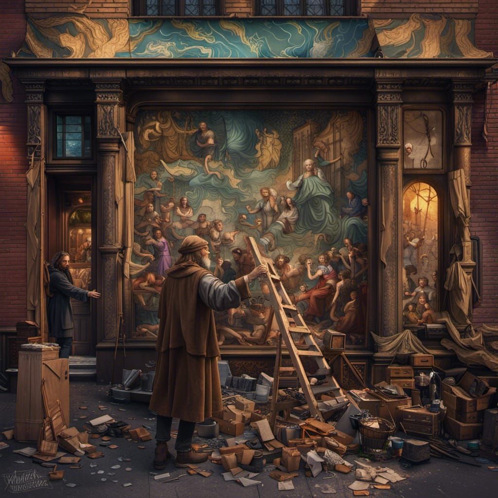 Da Vinci Cleans Graffiti: Detailed Matte Painting