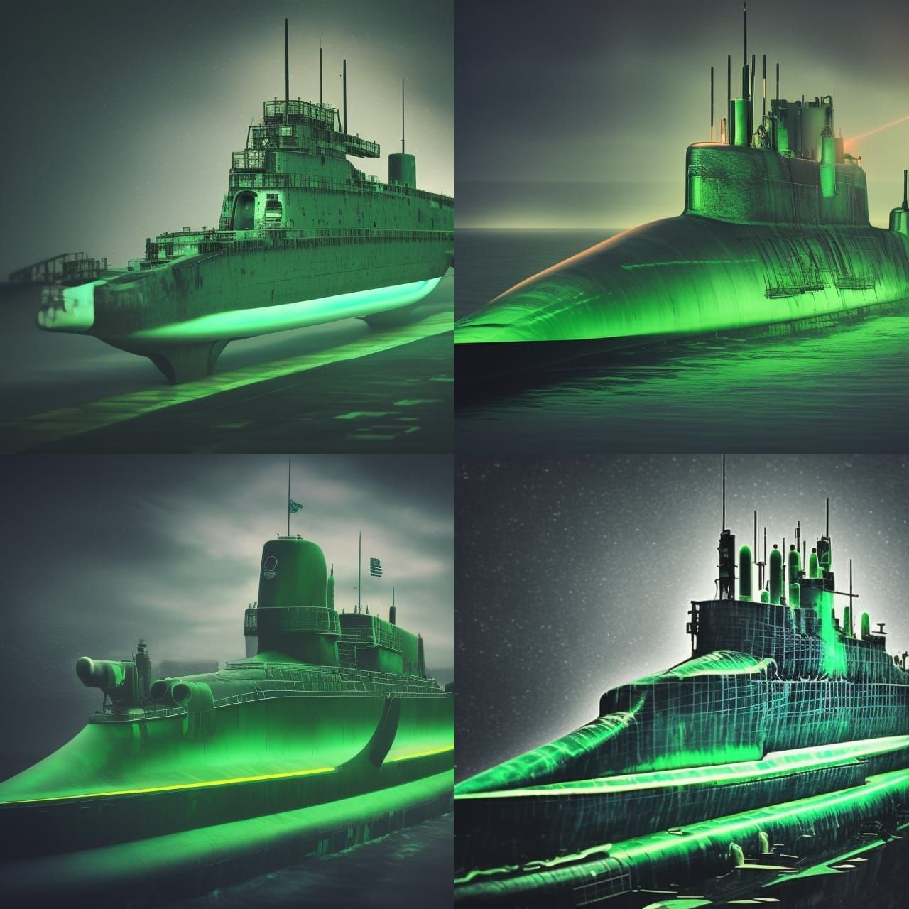 Neon Green Nuclear Submarine: Digital Matte Painting