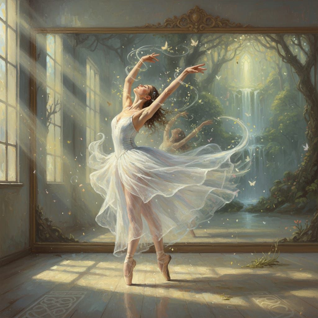 Ballerina Pirouette in Ethereal Dance Studio