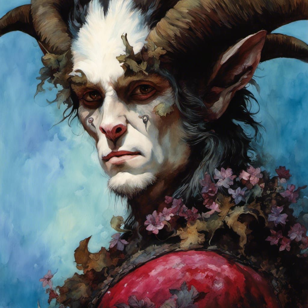 Dark Horned Satyr in Watercolor Style