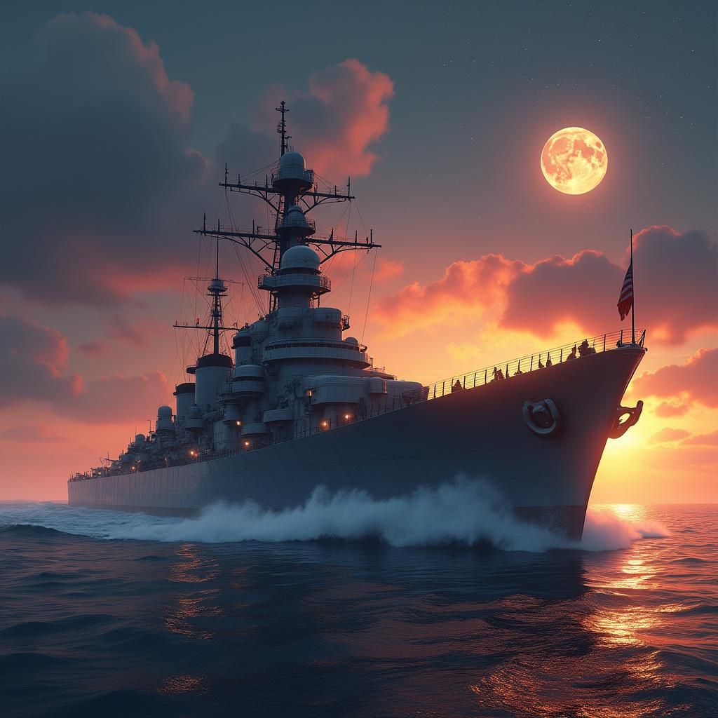 USS Arizona Battleship at Dusk, Photorealistic Style