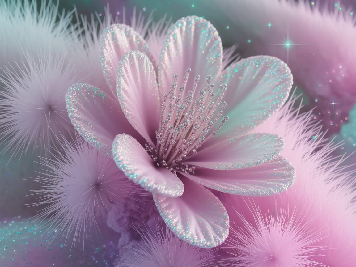 Dreamlike Sparkling Floral Scene in Vibrant Pastel Colors