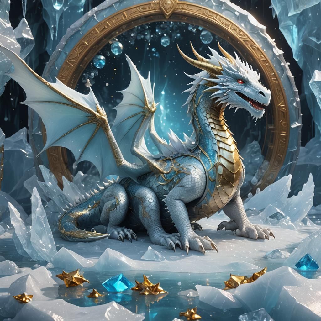 Icy Dragon Lair with Runes, Art Nouveau Style